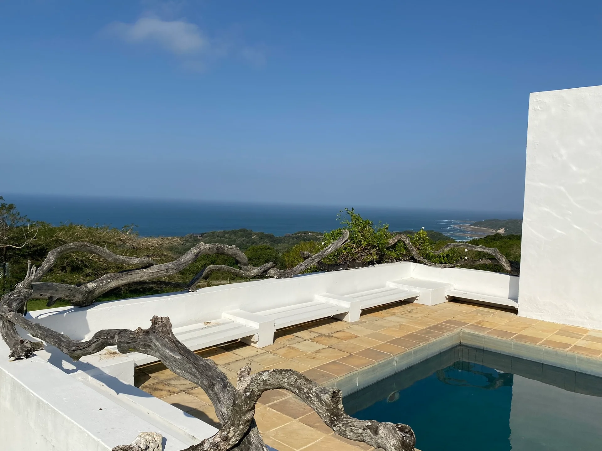 Pool terrace and sea view at Schafli Manor, Chintsa